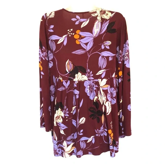 FREE PEOPLE Bella Floral Maroon Babydoll Tunic Top - Picture 7 of 9